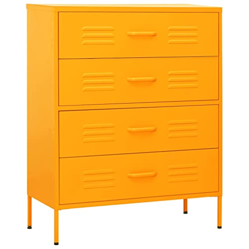 vidaXL Kommode 4 Schubladen Anrichte Schrank Beistellschrank Mehrzweckschrank Standschrank Sideboard Schubladenschrank Senfgelb 80x35x101,5cm Stahl von vidaXL