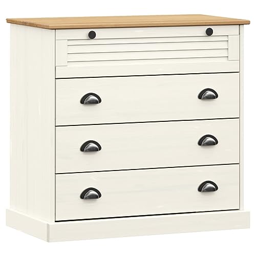 vidaXL Kommode, Sideboard mit 4 Schubladen, Schubladenschrank Schrank für Schlafzimmer Wohnzimmer, Beistellschrank Flurschrank, Weiß Massivholz Kiefer von vidaXL