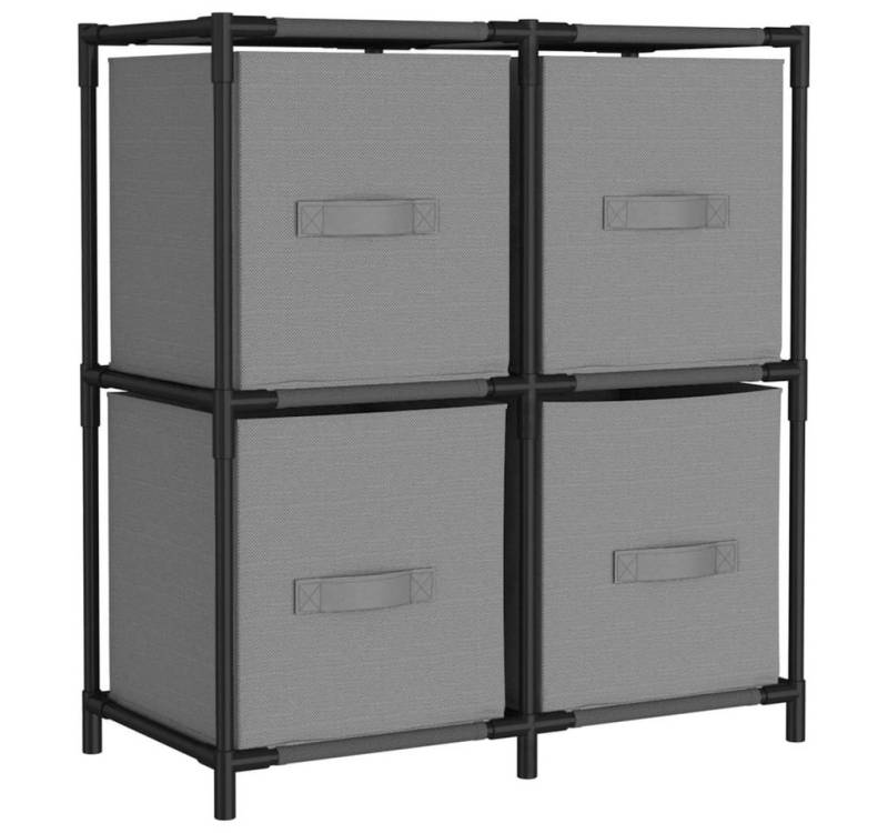 vidaXL Kommode, Sideboard mit 4 Körben aus Stoff Grau 63×30×71 cm Stahl von vidaXL