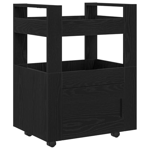 vidaXL Kompakter Küchenwagen In Schwarz-Eiche Langlebiger Holzwerkstoff Matte Oberfläche Rollendes Design Zum Servieren von Speisen & Hausbar Vielseitiger Moderner Lagerwagen Möbel Büfett Indoor Regal vidaXL Kompakter Küchenwagen In Schwarz-Eiche Langlebiger Holzwerkstoff Matte Oberfläche Rollendes Design Zum Servieren von Speisen & Hausbar Vielseitiger Moderner Lagerwagen Möbel Büfett Indoor Regal von vidaXL