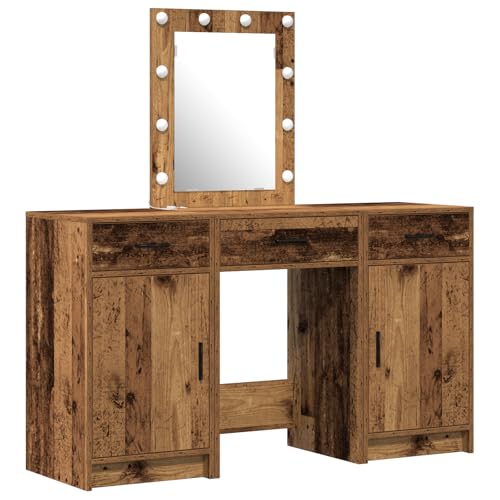 vidaXL Kompakter Schminktisch im industriellen Stil mit integriertem LED-Spiegel, viel Stauraum, Einer Schublade, mattem Finish und recyceltem Holz – stylisch für Erwachsene und Vintage-lookend. vidaXL Kompakter Schminktisch im industriellen Stil mit integriertem LED-Spiegel, viel Stauraum, Einer Schublade, mattem Finish und recyceltem Holz – stylisch für Erwachsene und Vintage-lookend. von vidaXL