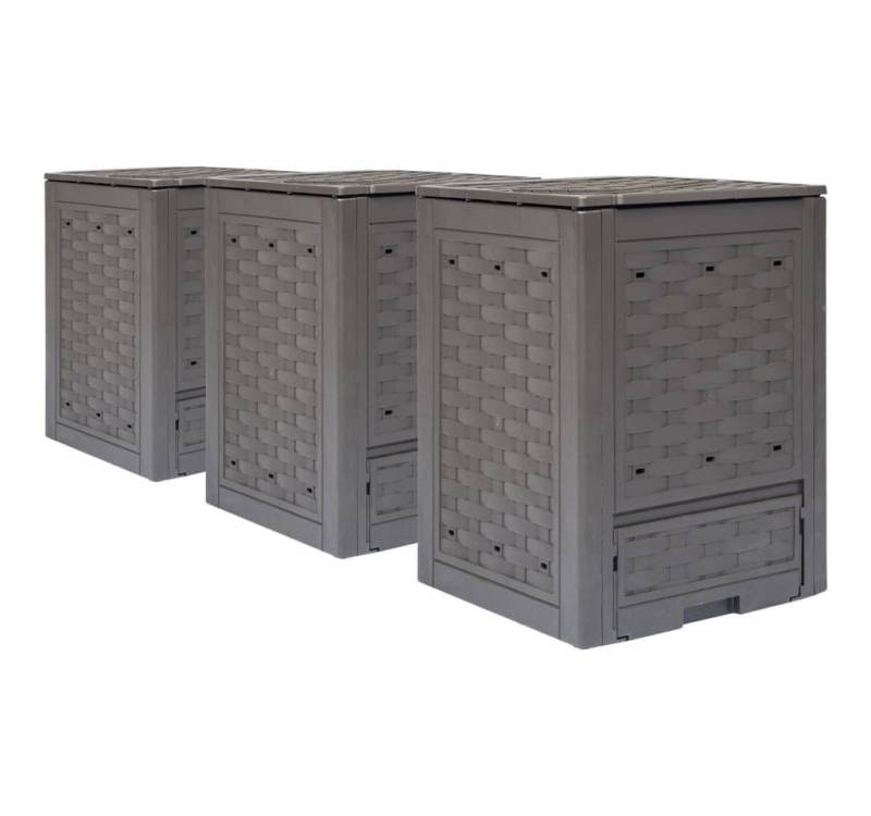 vidaXL Komposter Gartenkomposter 3 Stk. Braun 60x60x83cm 900 L Kunststoff Rattan, (1 St) von vidaXL