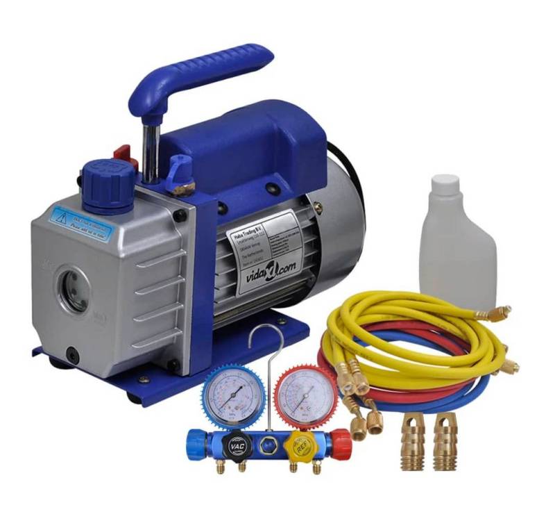 vidaXL Kompressor, Vakuumpumpe Einstufig mit 4-Wege-Verteiler-Manometer Set von vidaXL