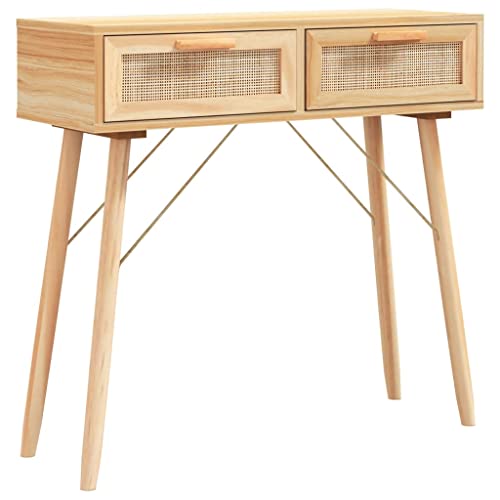 vidaXL Konsolentisch Konsole Ablagetisch Beistelltisch Flurtisch Wohnzimmer Tisch mit Schubladen Braun 80x30x75cm Massivholz Kiefer Natur-Rattan von vidaXL