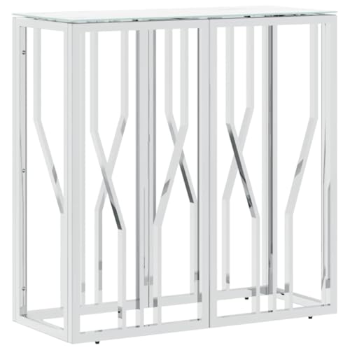 vidaXL Konsolentisch, Tisch für Wohnzimmer Flur Eingangsbereich, Beistelltisch mit Tischplatte aus Hartglas, Flurtisch Eingangstisch, Silbern Edelstahl Glas vidaXL Konsolentisch, Tisch für Wohnzimmer Flur Eingangsbereich, Beistelltisch mit Tischplatte aus Hartglas, Flurtisch Eingangstisch, Silbern Edelstahl Glas von vidaXL