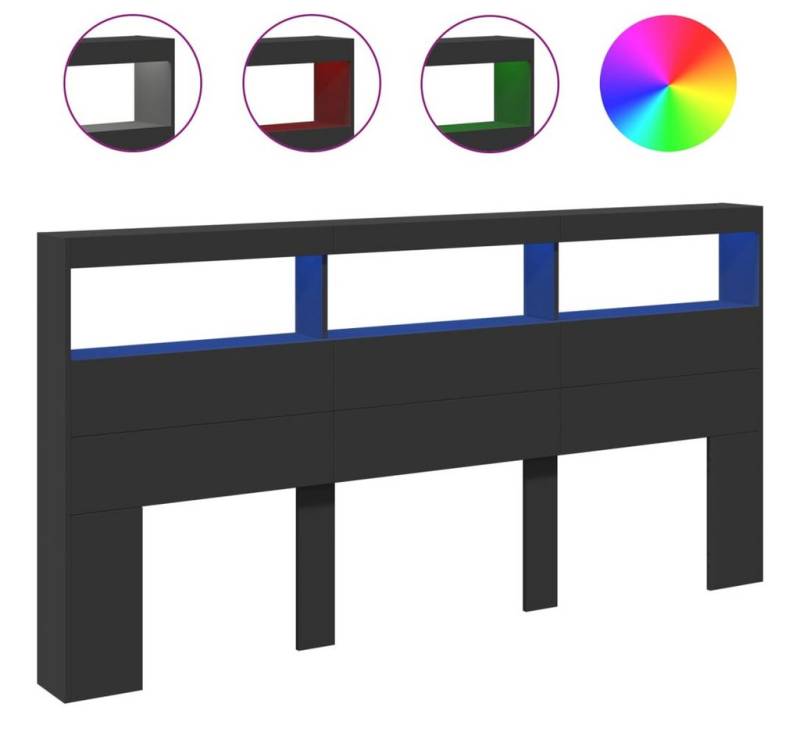 vidaXL Kopfteil, LED-Bett Kopfteil mit Ablagen Schwarz 200x17x102 cm von vidaXL