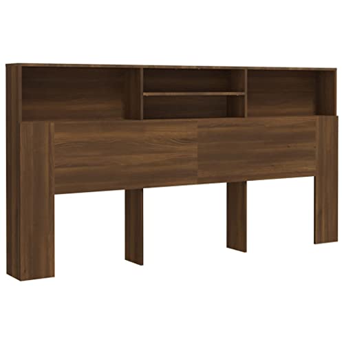 vidaXL Kopfteil mit Ablagen Kopfteil-Regal Wand-Kopfteil Bücherregal-Kopfteil Betthaupt Bettkopfteil Schlafzimmer Braun Eichen-Optik 200x19x103,5cm von vidaXL