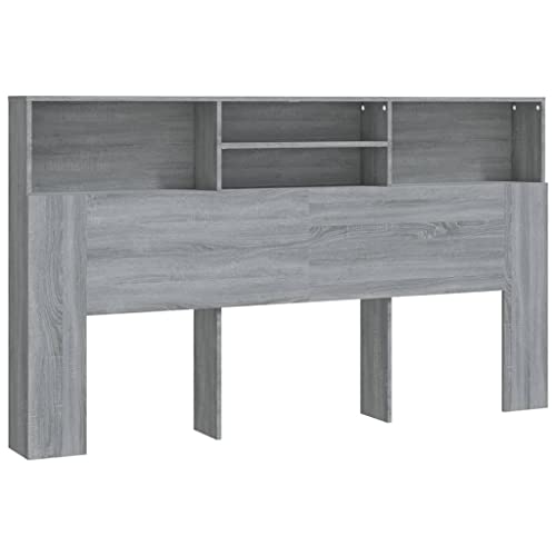 vidaXL Kopfteil mit Ablagen Kopfteil-Regal Wand-Kopfteil Bücherregal-Kopfteil Betthaupt Bettkopfteil Schlafzimmer Grau Sonoma 180x19x103,5cm von vidaXL