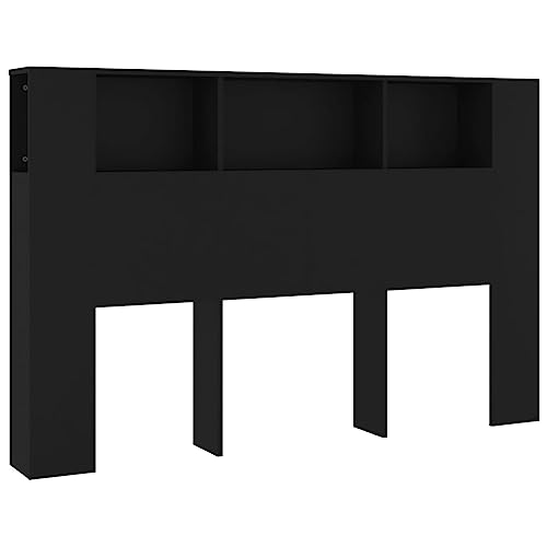 vidaXL Bett Kopfteil mit Ablagen Kopfteil-Regal Wand-Kopfteil Bücherregal-Kopfteil Betthaupt Bettkopfteil Schlafzimmer Schwarz 160x18,5x104,5cm von vidaXL