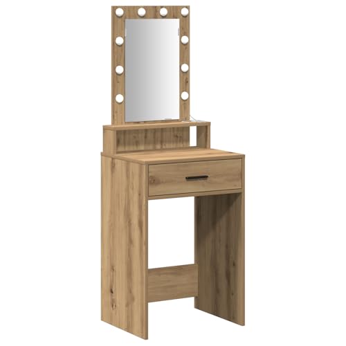 vidaXL Kosmetiktisch aus Artisan-Eiche mit Spiegel und LED-Beleuchtung. Zeitgenössischer Stil, Massivholz, Stauraumschubladen. Perfekt für die Pflege im Schlafzimmer oder Ankleide. von vidaXL
