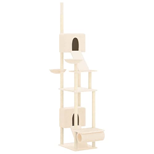 vidaXL Kratzbaum Deckenhoch, Katzenkratzbaum Sisal Verstellbare Kratzsäule, Katzenbaum Plüsch, Kletterbaum für Katzen, Creme 277-303cm von vidaXL