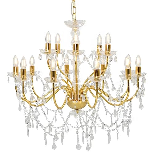 vidaXL Kronleuchter 2-lagig Deckenlampe Pendelleuchte Lüster Deckenleuchte Hängeleuchte Hängelampe Leuchte Lampe Golden 15xE14-Glühbirnen von vidaXL