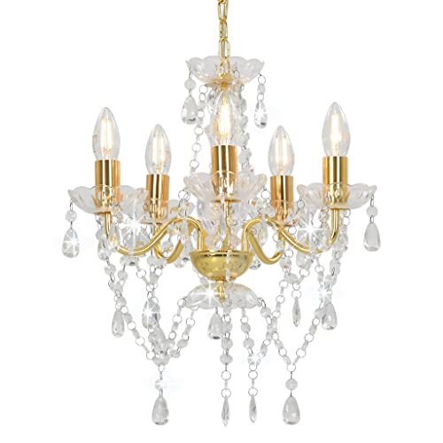 vidaXL Kronleuchter Deckenleuchte Lüster Kristall Lampe Leuchte Wohnzimmer Hängeleuchte Hängelampe Pendelleuchte Deckenlampe Golden Rund 5xE14 von vidaXL