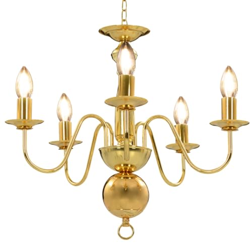 vidaXL Kronleuchter Lüster Deckenleuchte Hängeleuchte Hängelampe Pendellampe Pendelleuchte Deckenlampe Lampe Leuchte Golden 5xE14-Glühbirnen von vidaXL