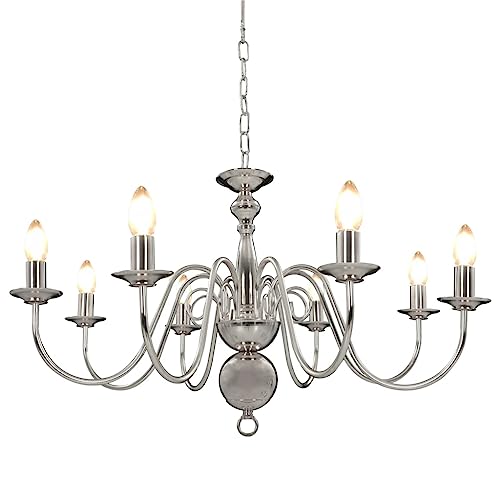 vidaXL Kronleuchter Lüster Deckenleuchte Hängeleuchte Hängelampe Pendellampe Pendelleuchte Deckenlampe Lampe Leuchte Silbern 8xE14-Glühbirnen von vidaXL