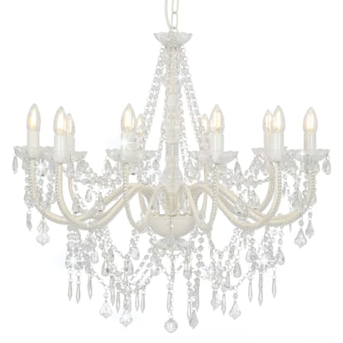 vidaXL Kronleuchter mit Perlen Deckenleuchte Deckenlampe Kristall Lüster Hängeleuchte Hängelampe Pendelleuchte Pendellampe Weiß 12xE14-Fassungen von vidaXL