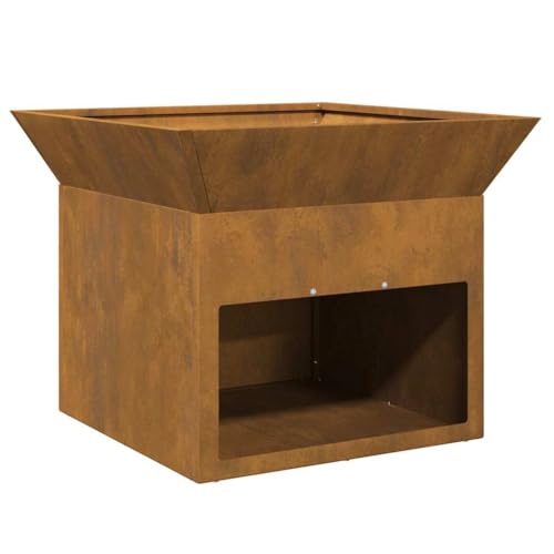 vidaXL Kubischer Feuergrill aus Cortenstahl 50 x 40 cm in Metallic Gold mit rostigem Finish für den Außenbereich. Tragbares Design mit Hängehaken. Im Industrie-Stil, ideal für Holzfeuer auf Terrasse o von vidaXL