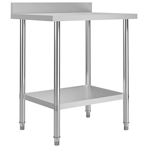 vidaXL Küche Arbeitstisch mit Aufkantung Verstellbare Füße Gastronomie Gastro Edelstahltisch Küchentisch Zerlegetisch Tisch 80x60x93cm Edelstahl von vidaXL