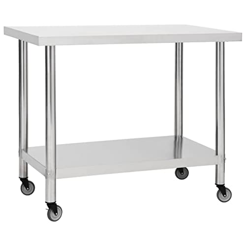 vidaXL Küche Arbeitstisch mit Rollen Küchentisch Edelstahltisch Gastronomie Gastro Tisch Zubereitungstisch 100x30x85cm Edelstahl Silbern von vidaXL