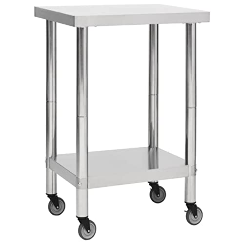 vidaXL Küche Arbeitstisch mit Rollen Küchentisch Edelstahltisch Gastronomie Gastro Tisch Zubereitungstisch 60x60x85cm Edelstahl Silbern von vidaXL