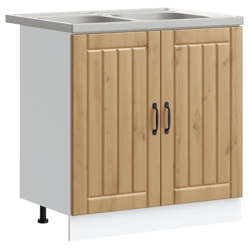 vidaXL Küchenschrank Lucca mit Doppelwaschbecken, Artisan Eiche, Holzwerkstoff von vidaXL