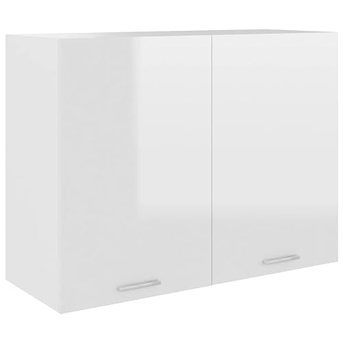 vidaXL Küchenschrank mit 2 Einlegeböden, Spanplatten, 80 x 31 x 60 cm, Weiß glänzend von vidaXL
