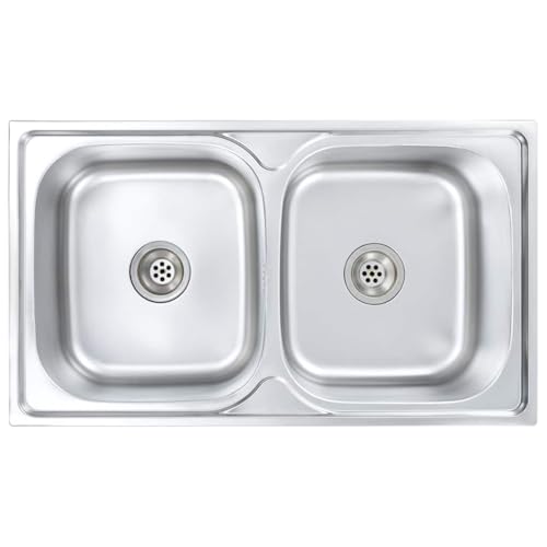 vidaXL Küchenspüle Doppelbecken mit Sieb Siphon Spülbecken Doppelspüle Edelstahlspüle Einbauspüle Spüle Edelstahl 84x48x20cm Silbern vidaXL Küchenspüle Doppelbecken mit Sieb Siphon Spülbecken Doppelspüle Edelstahlspüle Einbauspüle Spüle Edelstahl 84x48x20cm Silbern von vidaXL