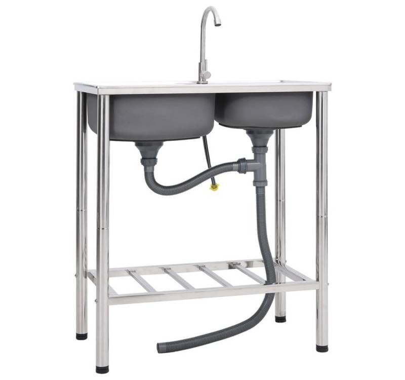 vidaXL Küchenspüle Küche Spülbecken Camping-Spüle mit Doppelbecken und Wasserhahn Edelsta, 76/42 cm von vidaXL