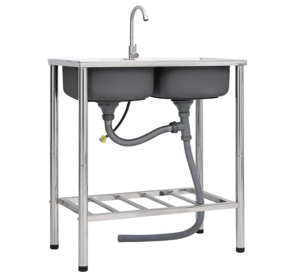 vidaXL Küchenspüle Küche Spülbecken Camping-Spüle mit Doppelbecken und Wasserhahn Edelsta, 78/43 cm vidaXL Küchenspüle Küche Spülbecken Camping-Spüle mit Doppelbecken und Wasserhahn Edelsta, 78/43 cm von vidaXL