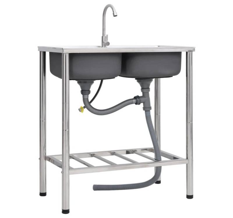 vidaXL Küchenspüle Küche Spülbecken Camping-Spüle mit Doppelbecken und Wasserhahn Edelsta, 78/43 cm von vidaXL