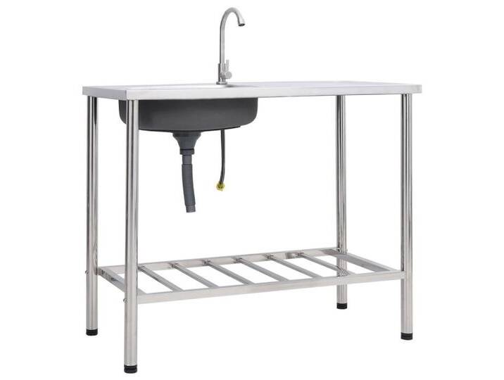 vidaXL Küchenspüle Küche Spülbecken Camping-Spüle mit Wasserhahn Edelstahl, 100/50 cm, silberfarben von vidaXL