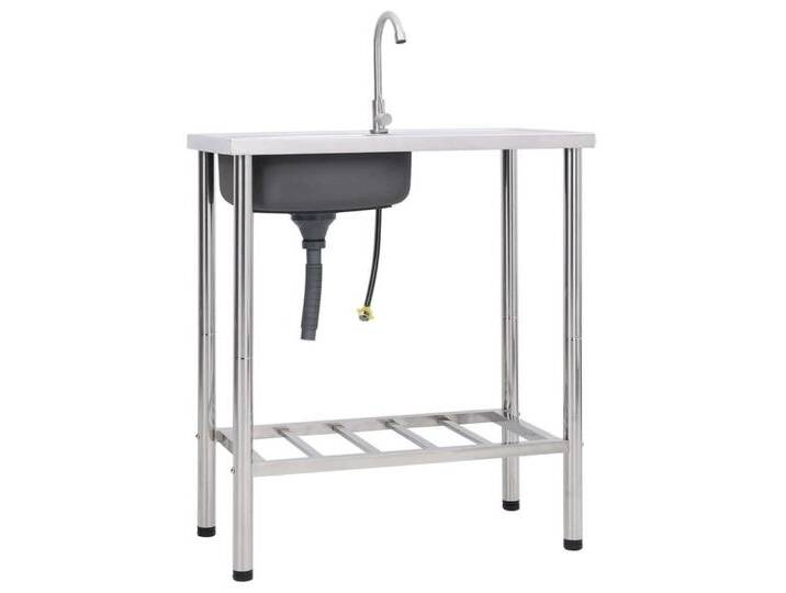 vidaXL Küchenspüle Küche Spülbecken Camping-Spüle mit Wasserhahn Edelstahl, 75/40 cm, silberfarben von vidaXL