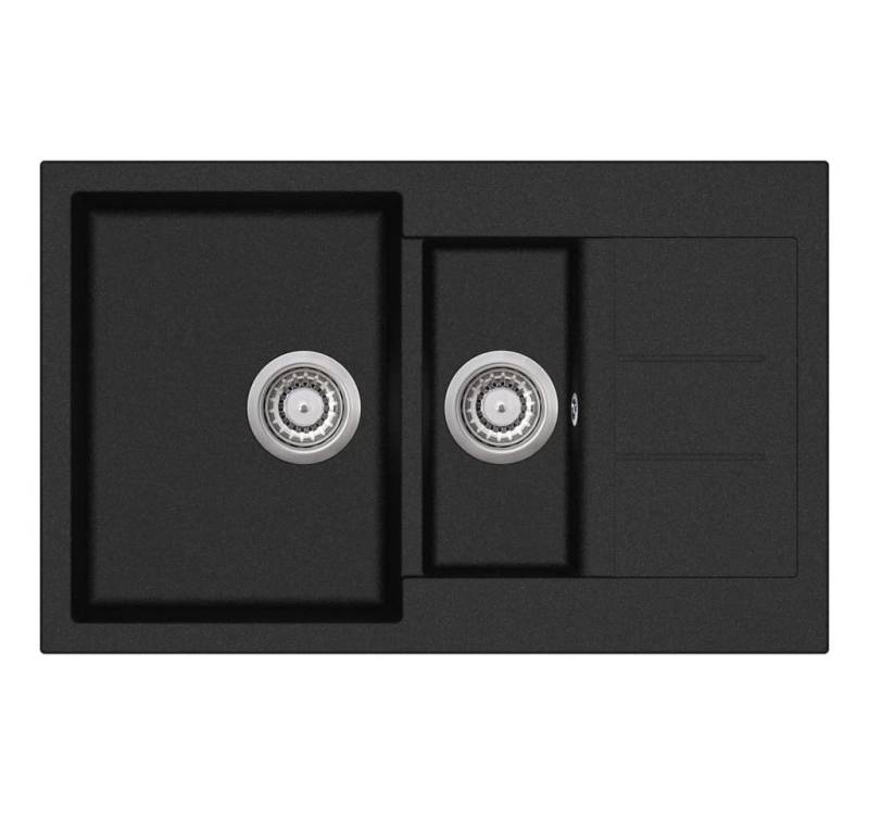 vidaXL Küchenspüle Küche Spülbecken Granitspüle Doppelbecken Schwarz, 80/50 cm von vidaXL