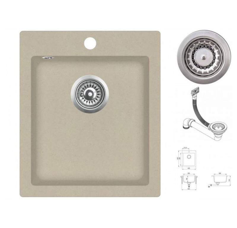 vidaXL Küchenspüle Küche Spülbecken Granitspüle Einzelbecken Beige, 42/50 cm von vidaXL