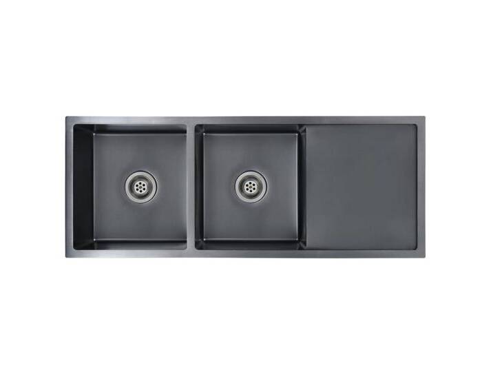 vidaXL Küchenspüle Küche Spülbecken Massive Einbauspüle mit Sieb Schwarz Edelstahl, 111/44 cm, schwarz von vidaXL