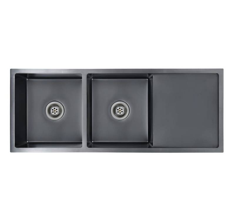 vidaXL Küchenspüle Küche Spülbecken Massive Einbauspüle mit Sieb Schwarz Edelstahl, 111/44 cm von vidaXL