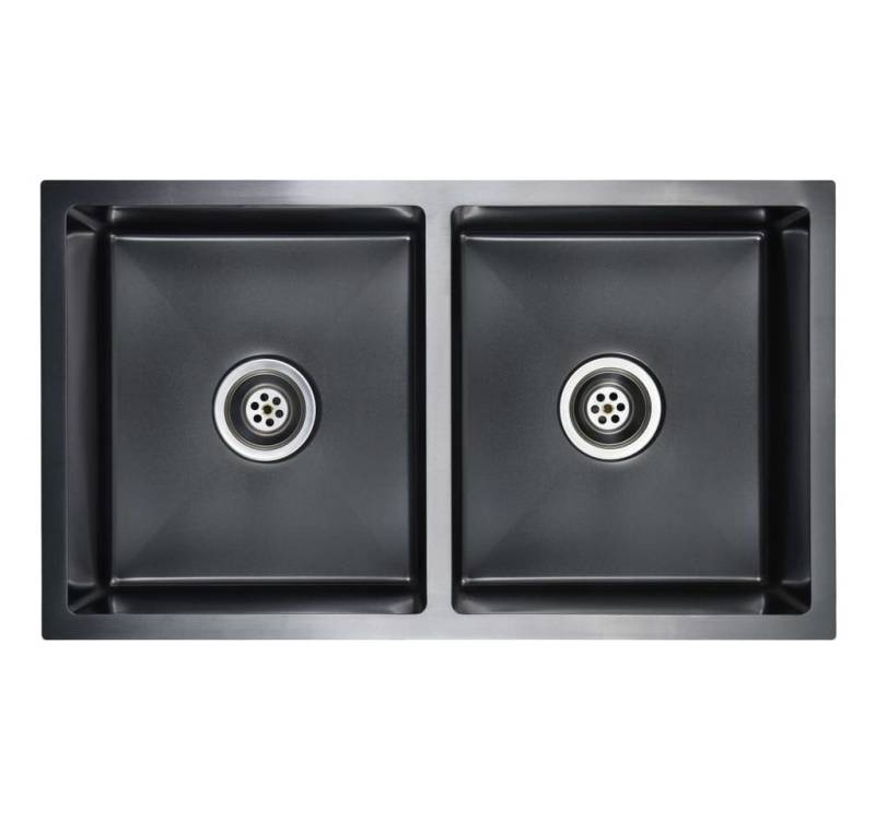 vidaXL Küchenspüle Küche Spülbecken Massive Einbauspüle mit Sieb Schwarz Edelstahl, 76/44 cm von vidaXL