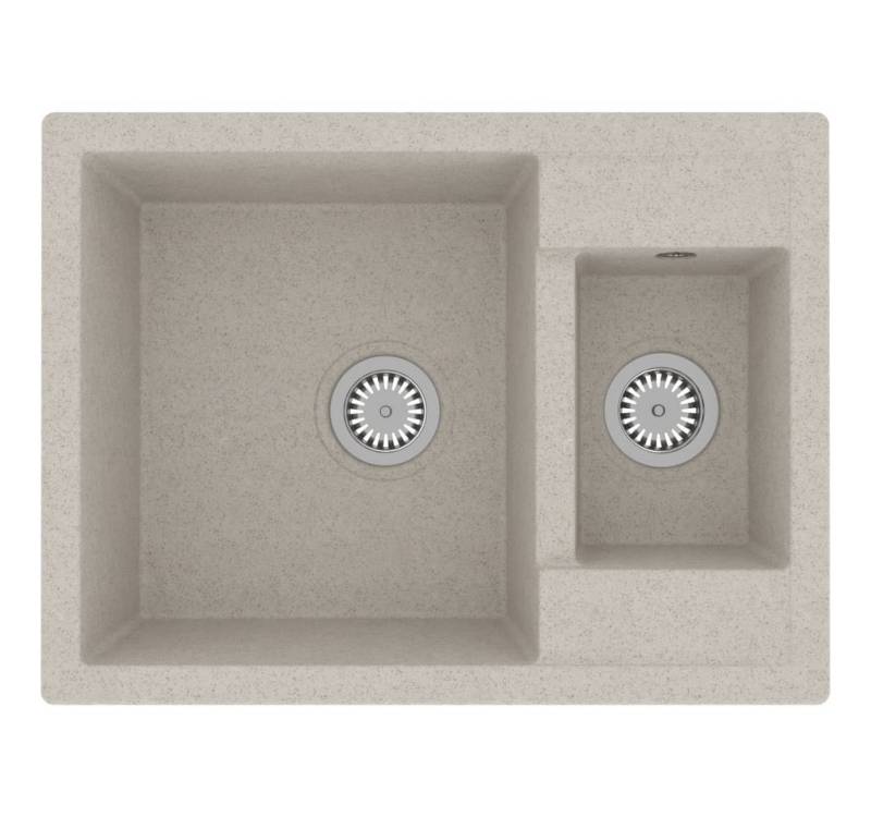 vidaXL Küchenspüle Spülbecken Küchenspüle mit Überlauf Doppelbecken Beige Granit, 58/44 cm von vidaXL