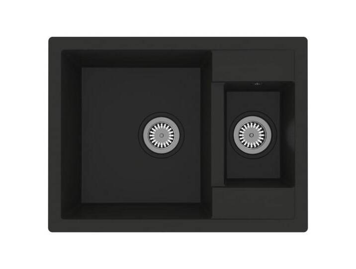 vidaXL Küchenspüle Spülbecken Küchenspüle mit Überlauf Doppelbecken Schwarz Granit, 58/44 cm, schwarz von vidaXL