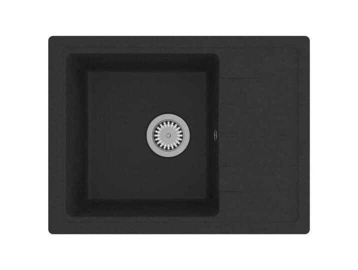 vidaXL Küchenspüle Spülbecken Küchenspüle mit Überlauf Oval Schwarz Granit, 58/44 cm, schwarz von vidaXL