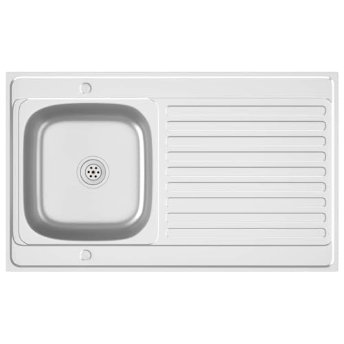 vidaXL Küchenspüle mit Abtropfset Einbauspüle Spülbecken Spüle Edelstahlspüle Ablaufgarnitur Küche Silbern 1000x600x155mm Edelstahl von vidaXL