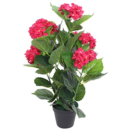 vidaXL Künstliche Hortensie mit Topf Kunstpflanze Kunstblume Kunstbaum 60 cm Rot von vidaXL