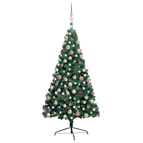 vidaXL Künstlicher Halber Weihnachtsbaum mit LEDs Kugeln Christbaum Tannenbaum Dekobaum Kunstbaum Weihnachten Dekoration Weihnachtsdeko Grün 240cm von vidaXL