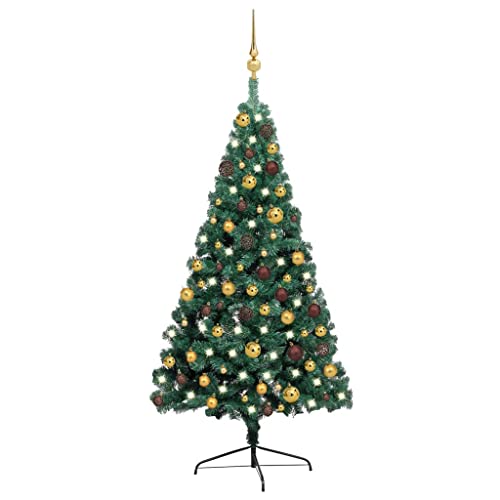 vidaXL Künstlicher Halber Weihnachtsbaum mit LEDs Schmuck Christbaum Tannenbaum Dekobaum Kunstbaum Weihnachten Dekoration Weihnachtsdeko Grün 120cm von vidaXL