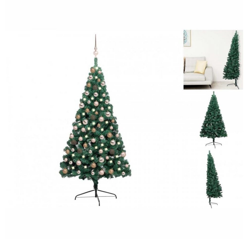 vidaXL Künstlicher Weihnachtsbaum Künstlicher Halber Weihnachtsbaum mit LEDs Kugeln Grün 150 cm von vidaXL