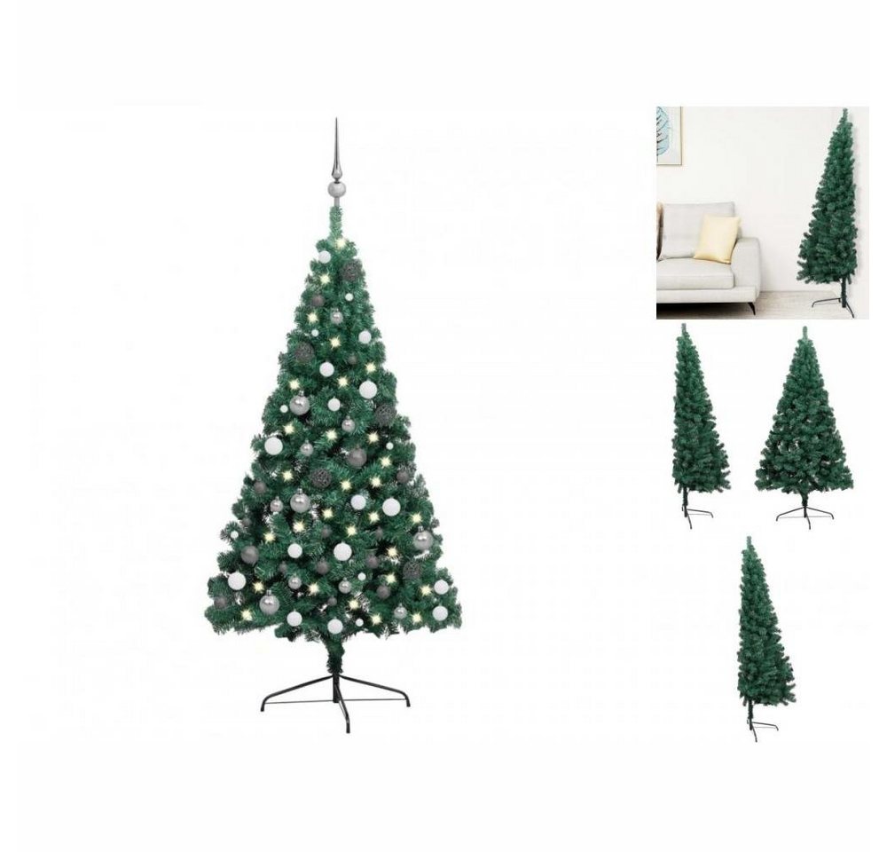 vidaXL Künstlicher Weihnachtsbaum Künstlicher Halber Weihnachtsbaum mit LEDs Kugeln Grün 240 cm von vidaXL