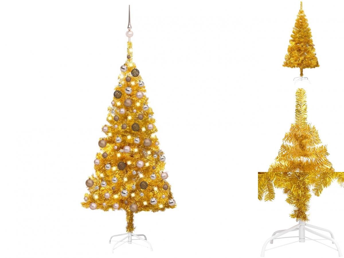 vidaXL Künstlicher Weihnachtsbaum Künstlicher Weihnachtsbaum mit LEDs Kugeln Golden 120cm PET von vidaXL