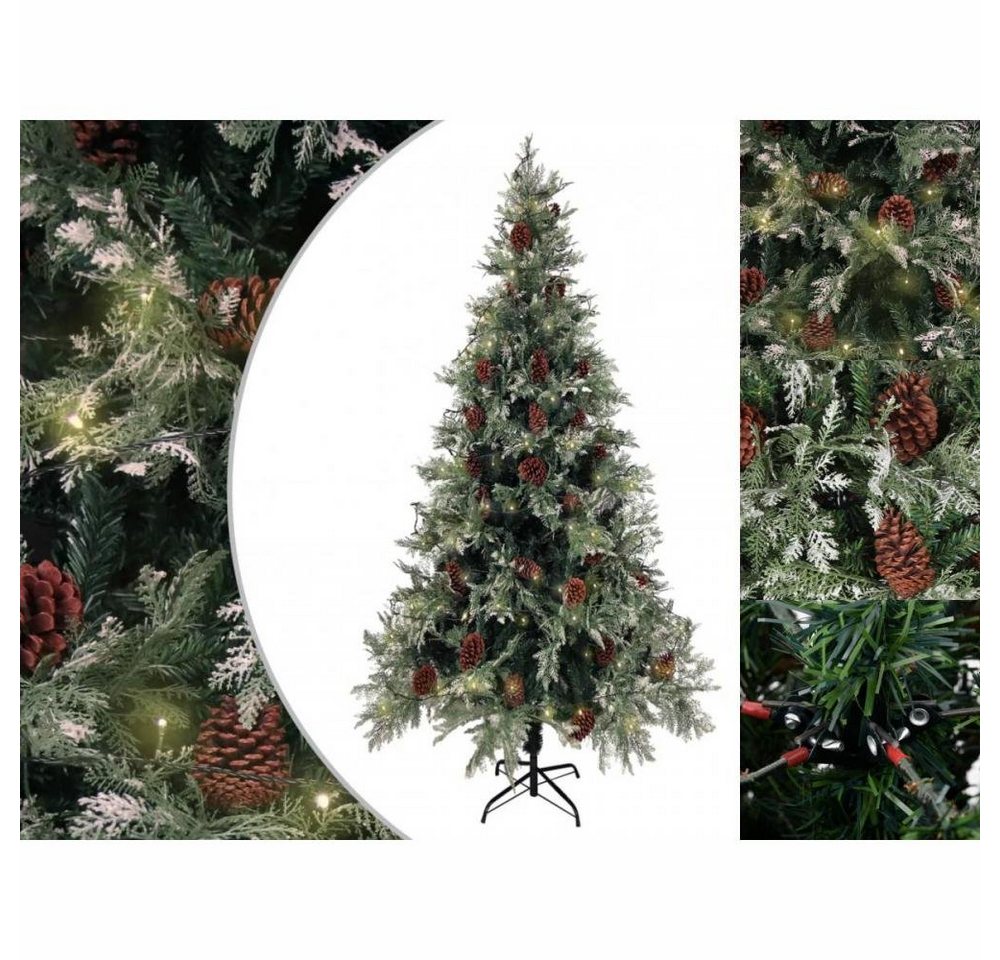 vidaXL Künstlicher Weihnachtsbaum Weihnachtsbaum mit LEDs Zapfen Grün Weiß 225 cm PVC PE von vidaXL