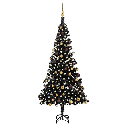 vidaXL Künstlicher Weihnachtsbaum mit LEDs Schmuck Tannenbaum Christbaum Dekobaum Kunstbaum Weihnachten Dekoration Weihnachtsdeko Schwarz 210cm PVC von vidaXL