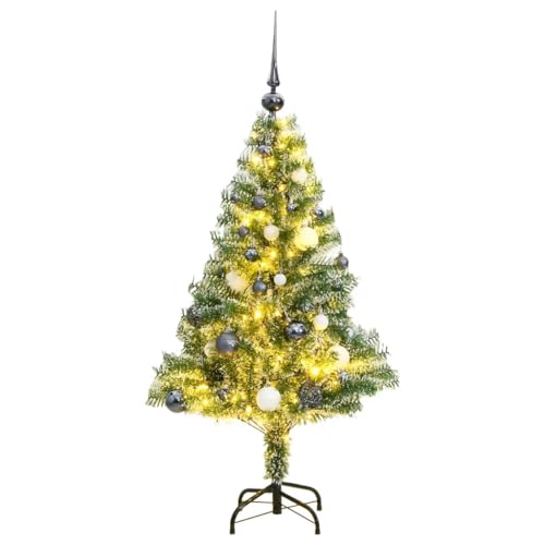 vidaXL Weihnachtsbaum, Beschneit Christbaum mit 150 LEDs Kugeln Ständer, Beleuchtet Tannenbaum Kunstbaum mit 8 Beleuchtungsmodi, Weihnachtsdeko Dekobaum, 150cm von vidaXL
